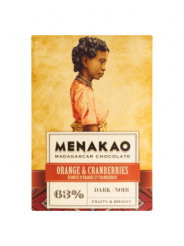 Chocolat noir 63% - Ecorces d'orange et Cranberries - Menakao 